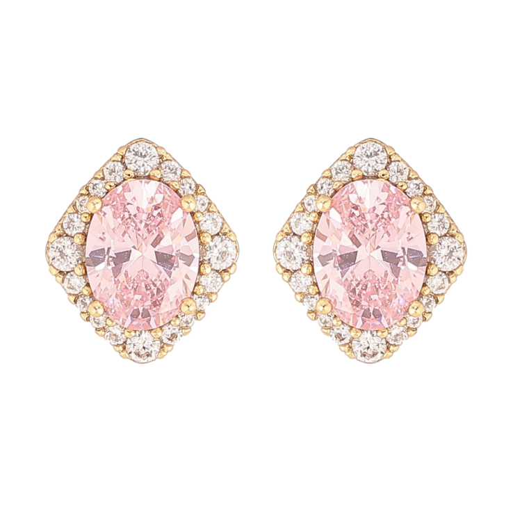 Серьги Xuping цвет Позолота 14K пусеты "Розовые кристаллы в обрамлении" фото №9