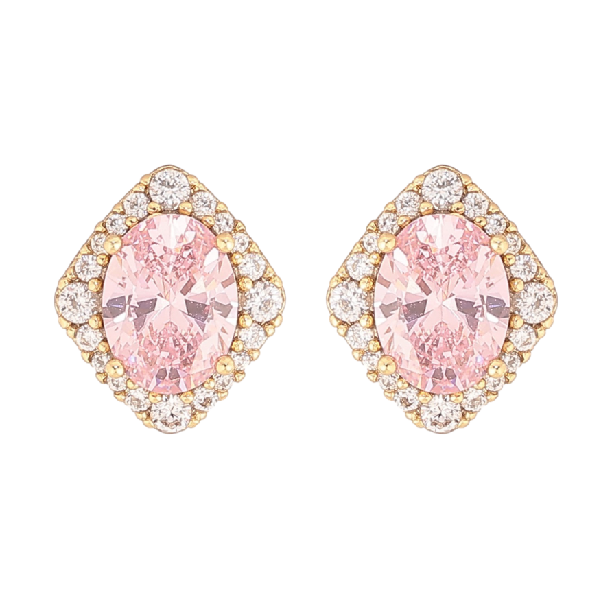 Серьги Xuping цвет Позолота 14K пусеты "Розовые кристаллы в обрамлении" фото №1
