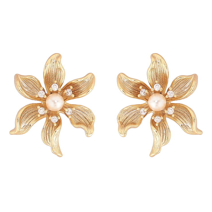 Сережки Xuping колір Позолота 14K пусети "Квіточки з перлинами" фото №18