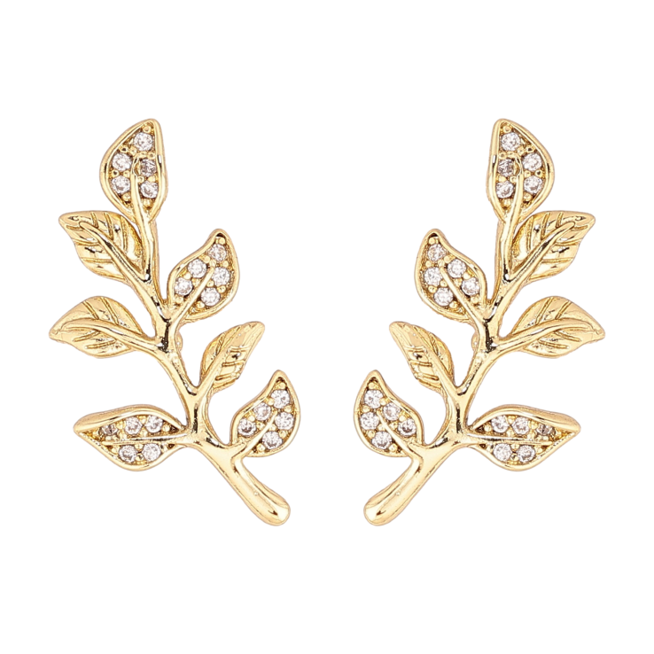 Серьги Xuping цвет Позолота 14K пусеты "Веточки с кристаллами"  фото №24