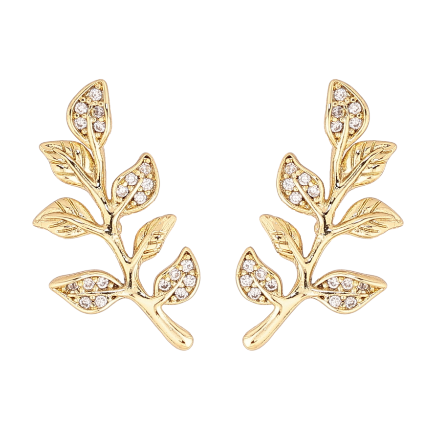 Серьги Xuping цвет Позолота 14K пусеты "Веточки с кристаллами"  фото №1