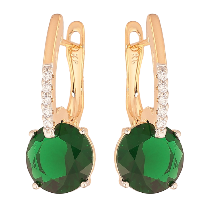 Сережки Xuping колір Позолота 18K + Родій англійський замок "Зелені кристали на дужках" фото №9