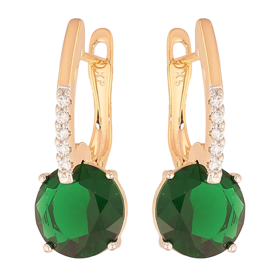 Сережки Xuping колір Позолота 18K + Родій англійський замок "Зелені кристали на дужках" фото №1