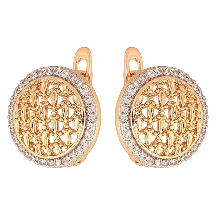 Серьги Xuping цвет Позолота 18K + Родий английский замок "Узор с кристаллами" фото №1