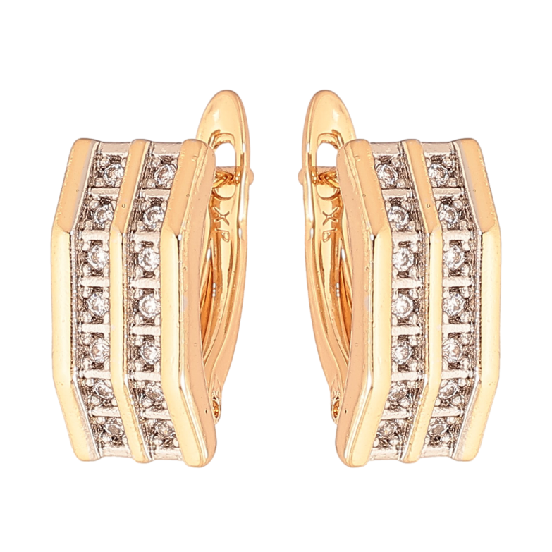 Серьги Xuping цвет Позолота 18K + Родий английский замок "Дорожки кристаллов" фото №1 Серьги Xuping цвет Позолота 18K + Родий английский замок "Дорожки кристаллов" фото №1