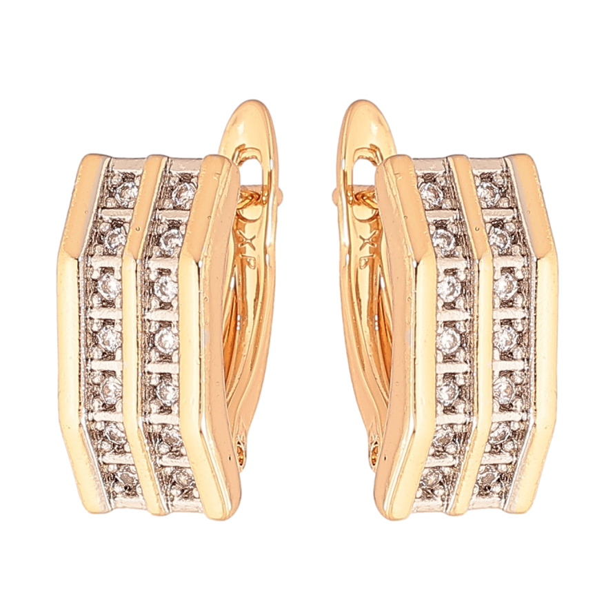 Сережки Xuping колір Позолота 18K + Родій англійський замок "Дорожки кристалів" фото №1 Сережки Xuping колір Позолота 18K + Родій англійський замок "Дорожки кристалів" фото №1