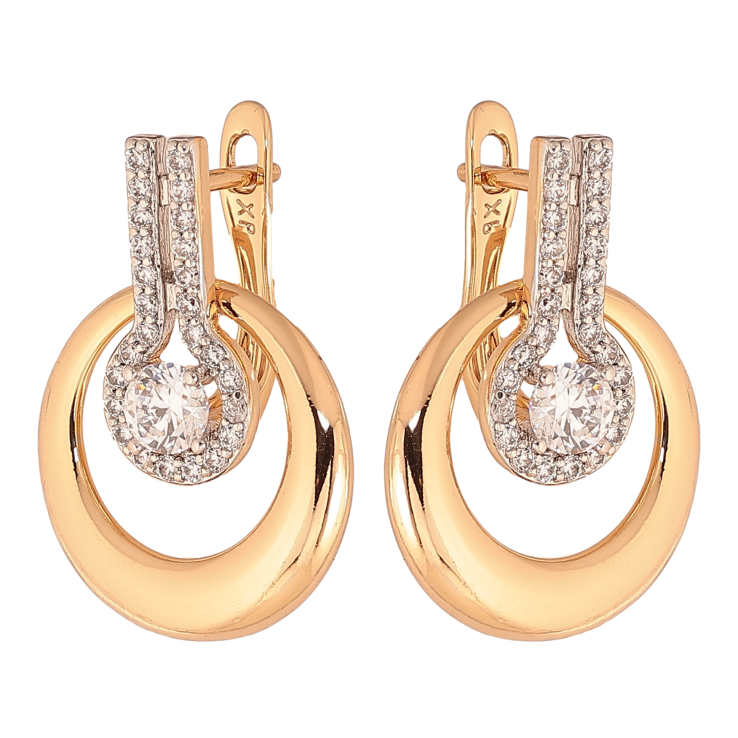 Сережки Xuping колір Позолота 18K + Родій англійський замок "Візерунок з кристалами" фото №15