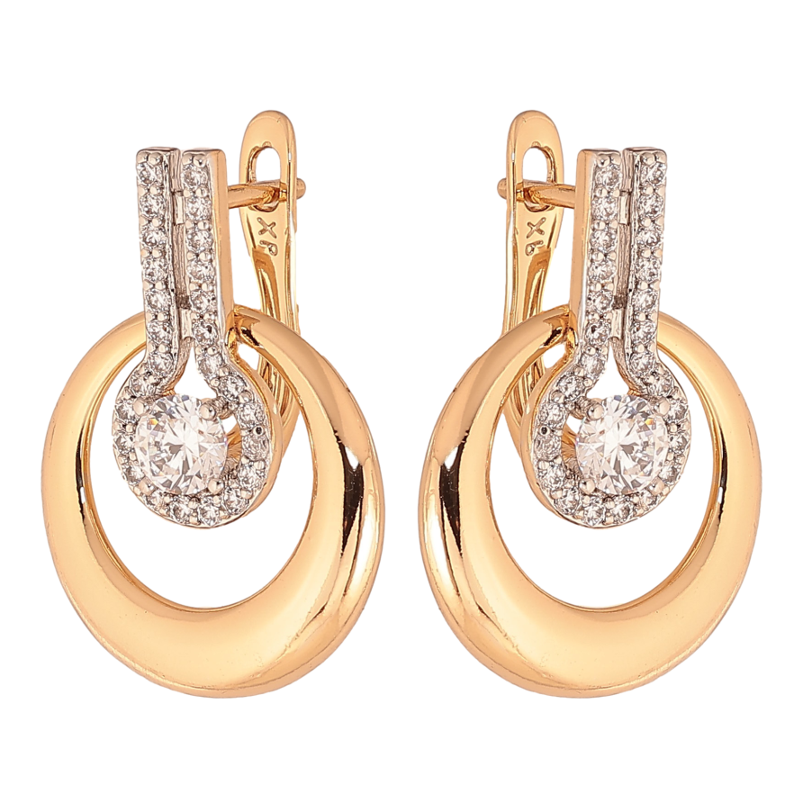 Сережки Xuping колір Позолота 18K + Родій англійський замок "Візерунок з кристалами" фото №1