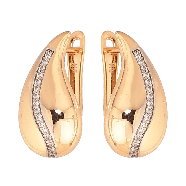 Сережки Xuping колір Позолота 18K + Родій англійський замок "Крапельки з доріжками кристалів" фото №17