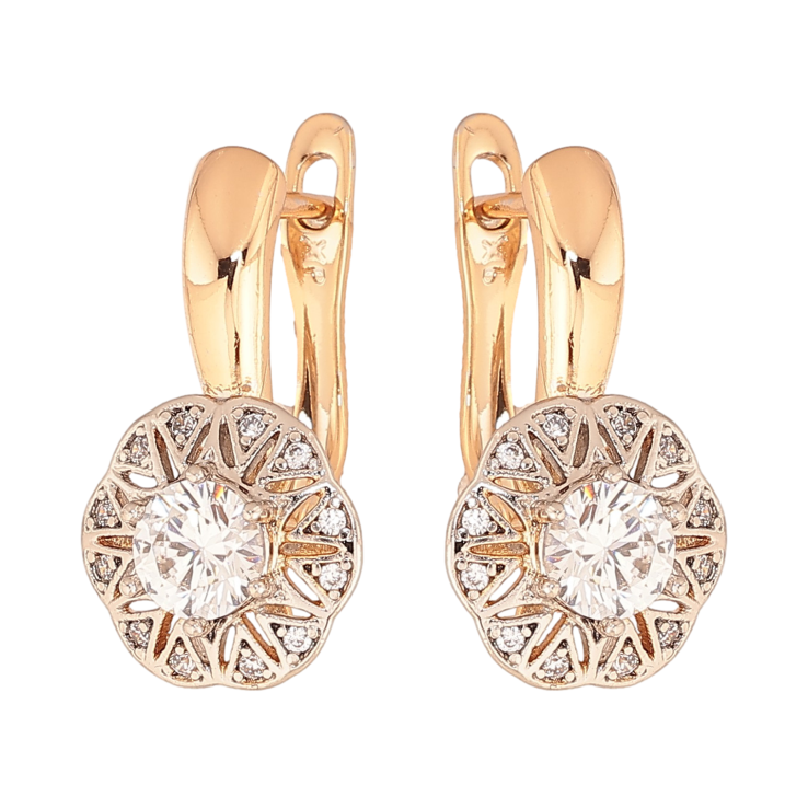 Сережки Xuping колір Позолота 18K + Родій англійський замок "Квіточки з кристалами" фото №13