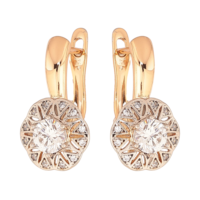 Сережки Xuping колір Позолота 18K + Родій англійський замок "Квіточки з кристалами" фото №1 Сережки Xuping колір Позолота 18K + Родій англійський замок "Квіточки з кристалами" фото №1