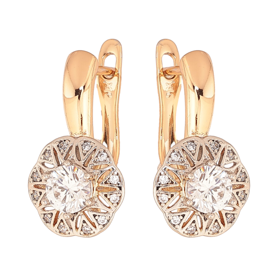 Сережки Xuping колір Позолота 18K + Родій англійський замок "Квіточки з кристалами" фото №1 Сережки Xuping колір Позолота 18K + Родій англійський замок "Квіточки з кристалами" фото №1