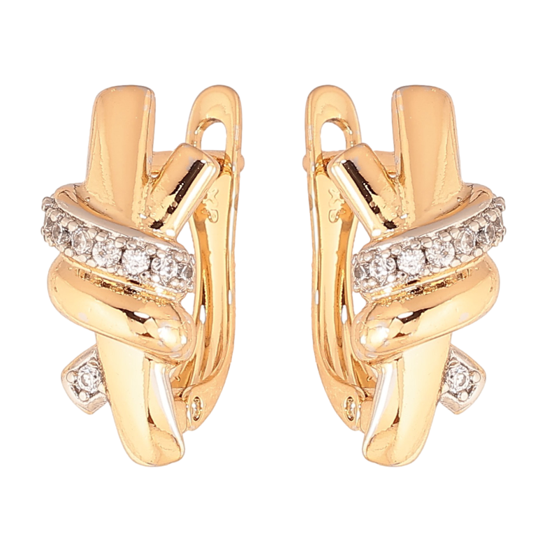 Серьги Xuping цвет Позолота 18K + Родий английский замок "Узор с кристаллами" фото №1