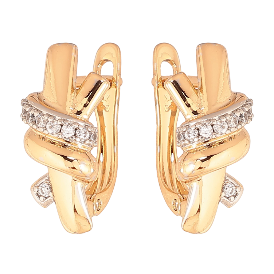 Серьги Xuping цвет Позолота 18K + Родий английский замок "Узор с кристаллами" фото №1