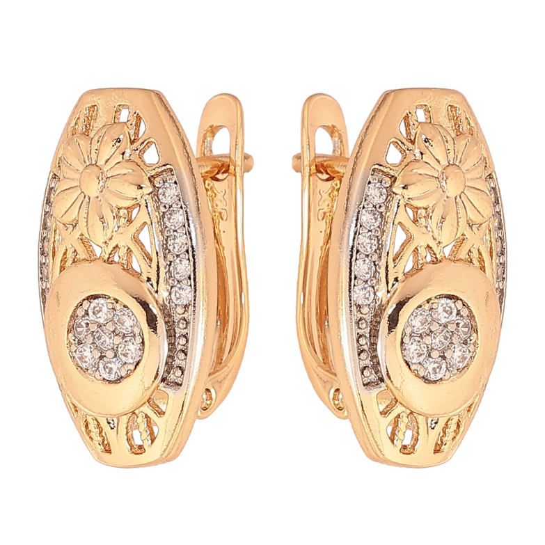 Сережки Xuping колір Позолота 18K + Родій англійський замок "Візерунок з кристалами" фото №1