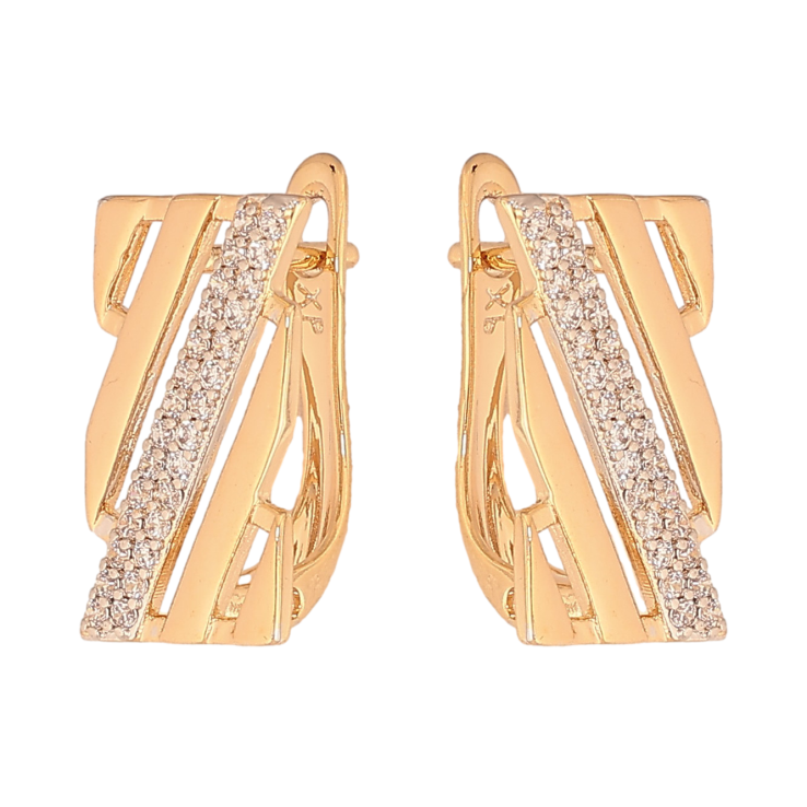 Серьги Xuping цвет Позолота 18K + Родий английский замок "Узор с кристаллами" фото №5