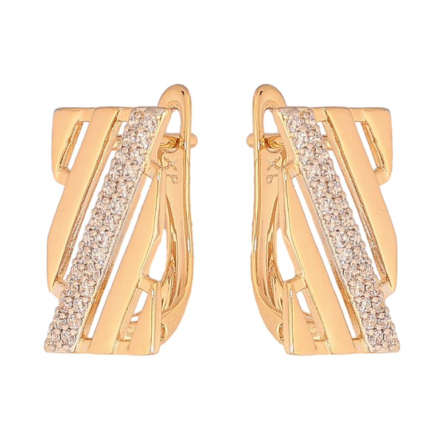 Серьги Xuping цвет Позолота 18K + Родий английский замок "Узор с кристаллами" фото №1