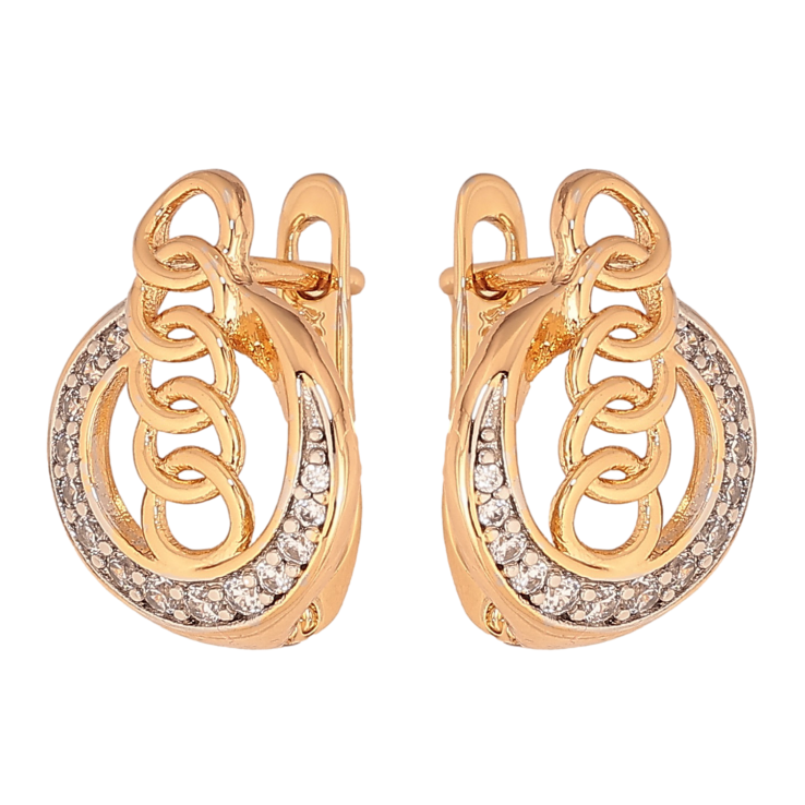 Серьги Xuping цвет Позолота 18K + Родий английский замок "Узор с кристаллами" фото №3