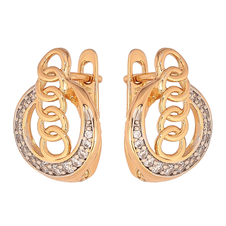 Серьги Xuping цвет Позолота 18K + Родий английский замок "Узор с кристаллами" фото №1 Серьги Xuping цвет Позолота 18K + Родий английский замок "Узор с кристаллами" фото №1