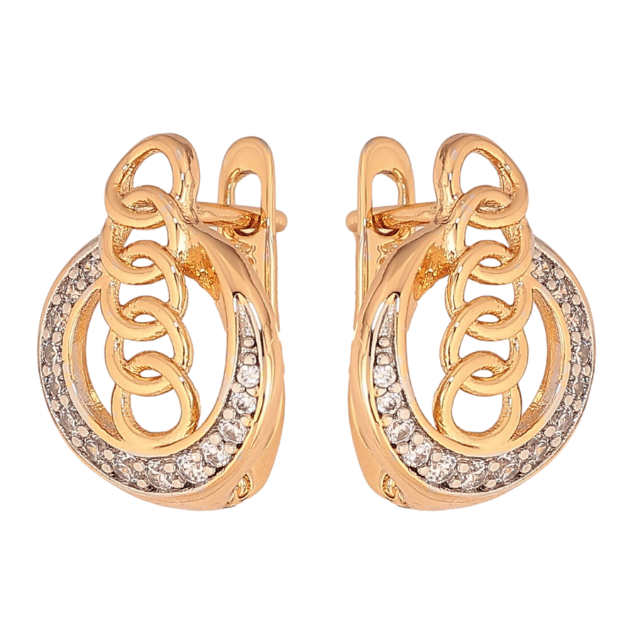 Серьги Xuping цвет Позолота 18K + Родий английский замок "Узор с кристаллами" фото №1 Серьги Xuping цвет Позолота 18K + Родий английский замок "Узор с кристаллами" фото №1