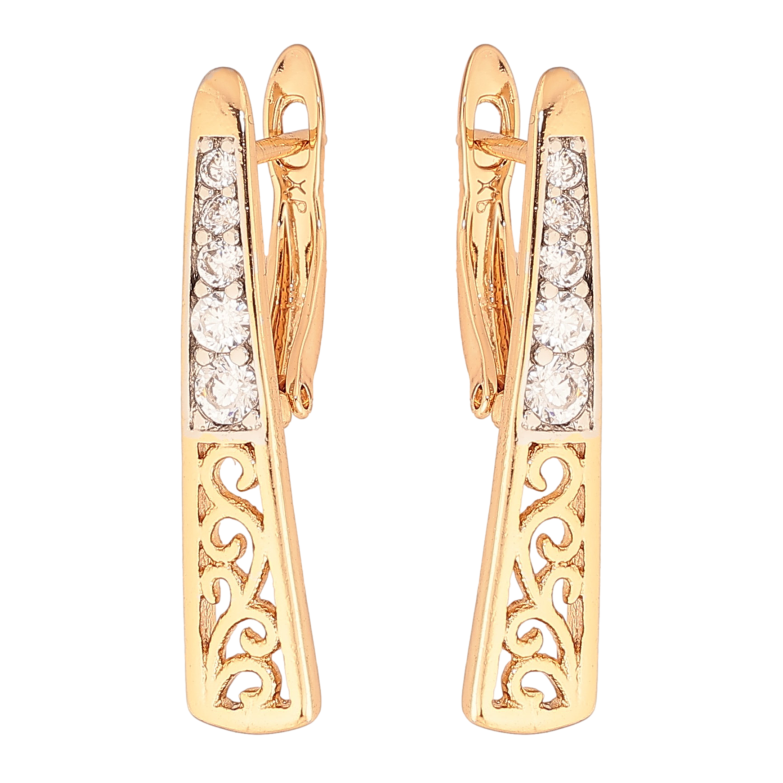 Серьги Xuping цвет Позолота 18K + Родий английский замок "Узор с кристаллами" фото №1