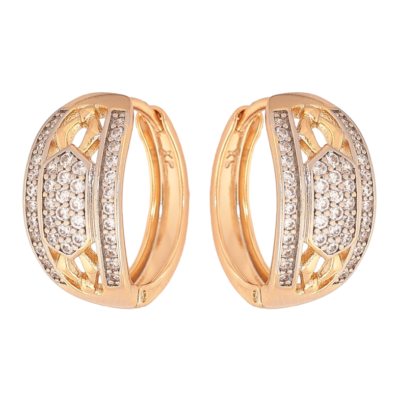 Серьги Xuping цвет Позолота 18K + Родий колечки "Декоративный узор с кристаллами" фото №1