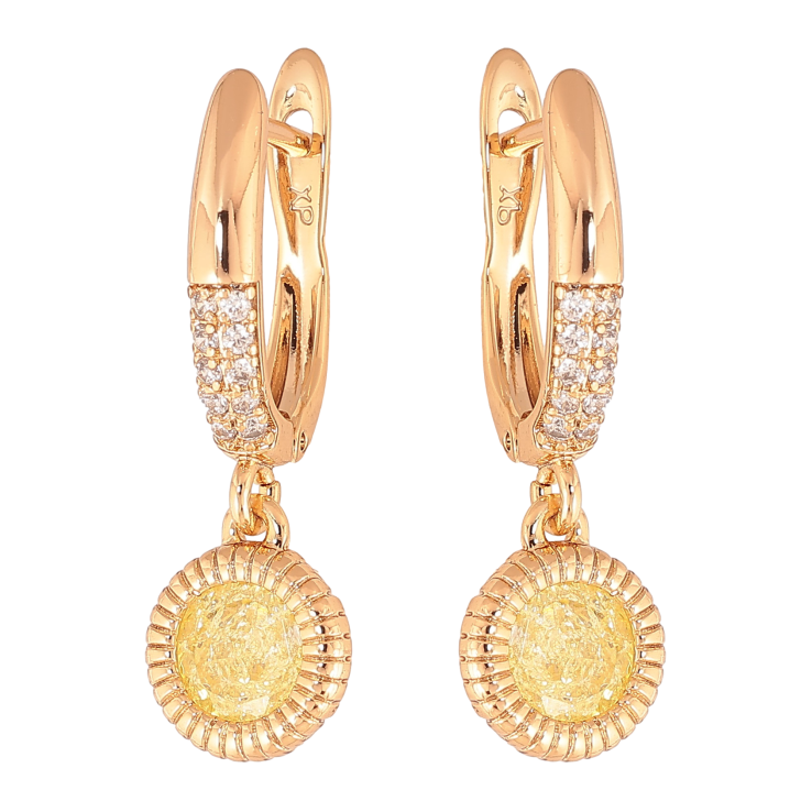 Сережки Xuping колір Позолота 18К англійський замок "Кругі підвіски з жовтою емаллю" фото №15