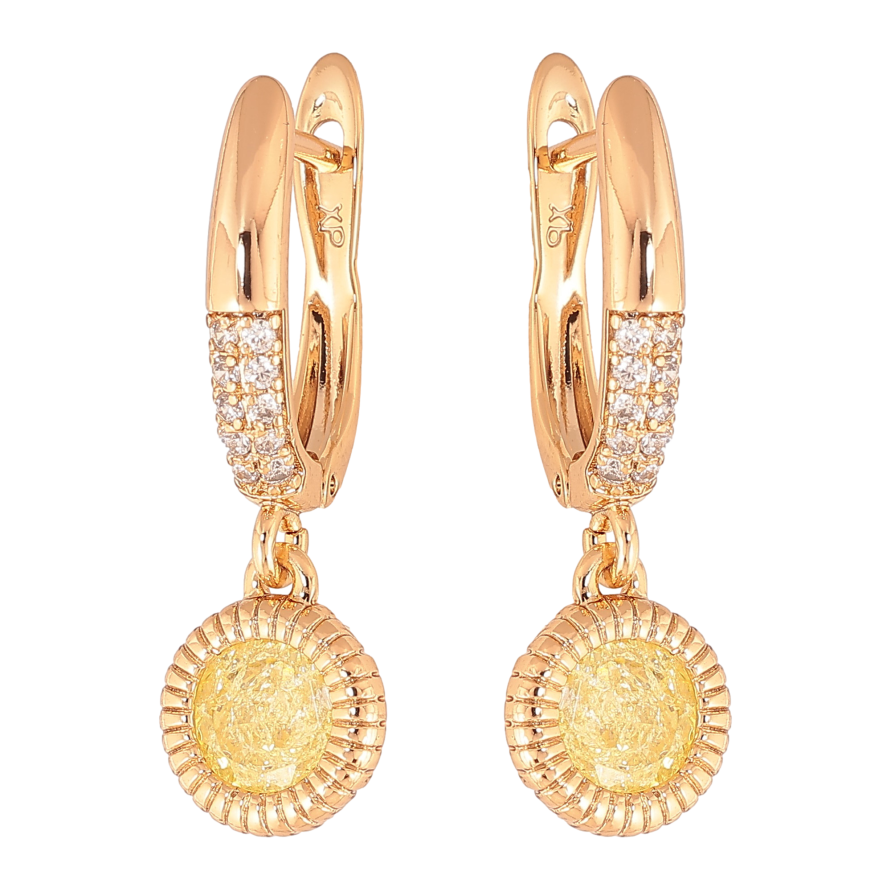 Серьги Xuping цвет Позолота 18К английский замок "Круглые подвески с желтой эмалью" фото №1