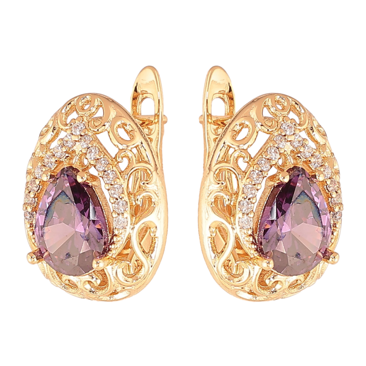 Серьги Xuping цвет Позолота 18K английский замок "Ажурные капельки с сиреневыми кристаллами" фото №25 Серьги Xuping цвет Позолота 18K английский замок "Ажурные капельки с сиреневыми кристаллами" фото №25