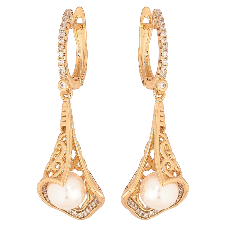 Серьги Xuping цвет Позолота 18К английский замок "Ажурные подвески с жемчужинами" фото №22