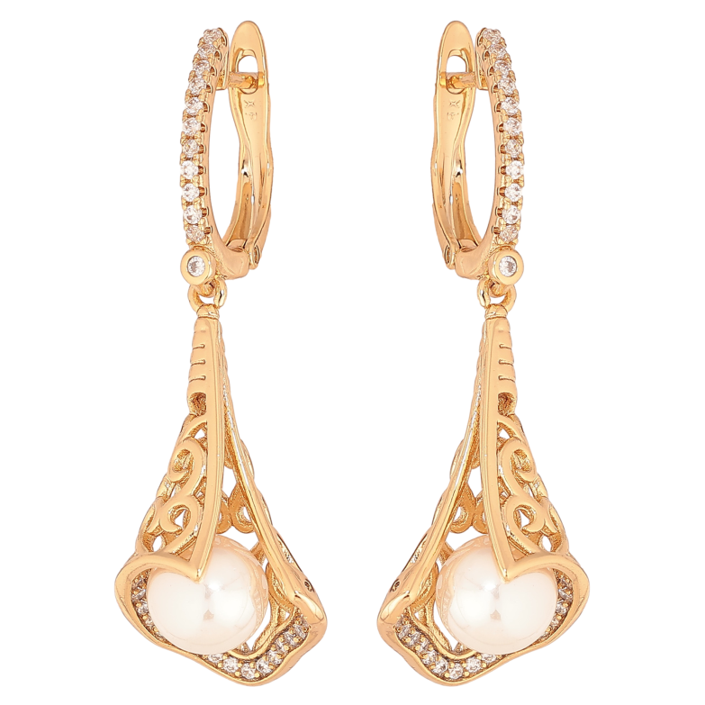 Серьги Xuping цвет Позолота 18К английский замок "Ажурные подвески с жемчужинами" фото №1