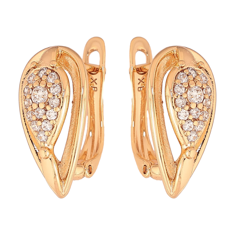 Серьги Xuping цвет Позолота 18К английский замок "Узор с кристаллами" фото №1