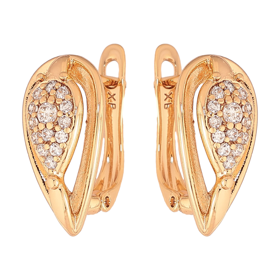 Серьги Xuping цвет Позолота 18К английский замок "Узор с кристаллами" фото №1