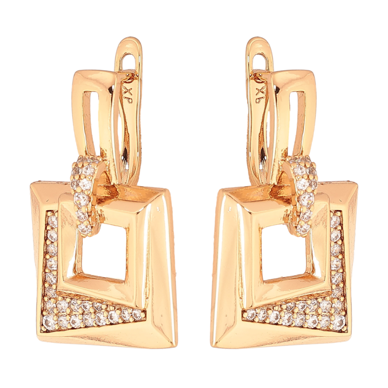 Сережки Xuping колір Позолота 18K англійський замок "Візерунок з кристалами" фото №1