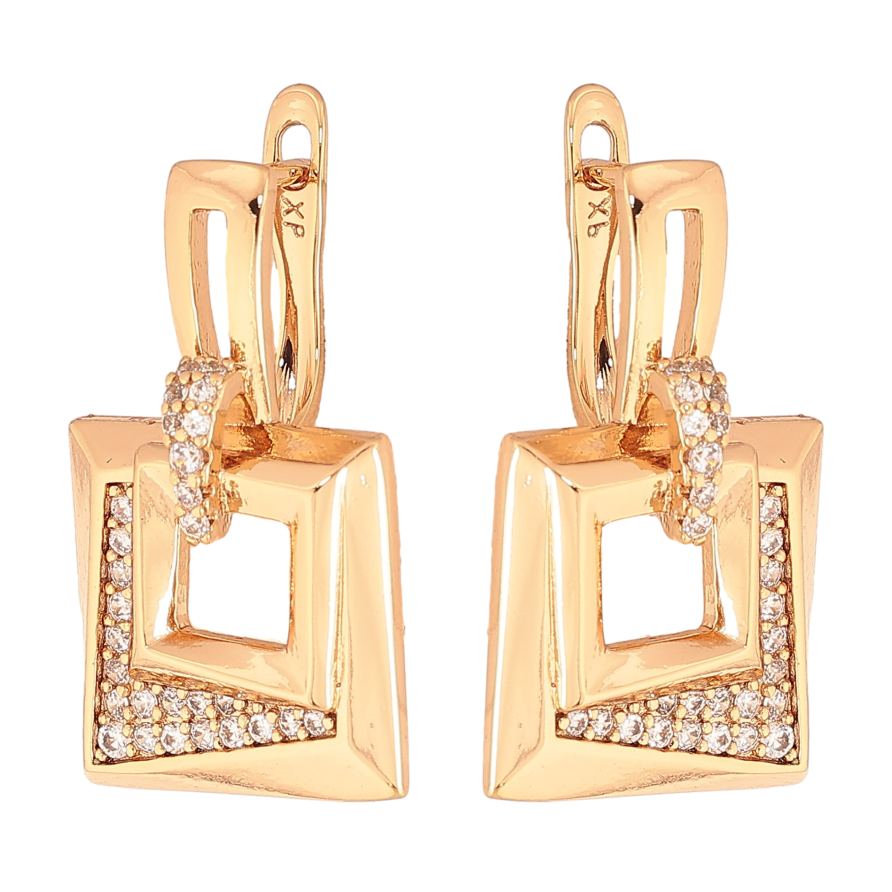 Сережки Xuping колір Позолота 18K англійський замок "Візерунок з кристалами" фото №1