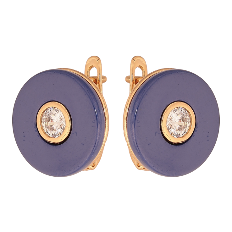 Серьги Xuping цвет Позолота 18К английский замок "Синяя керамика с кристаллами" фото №8