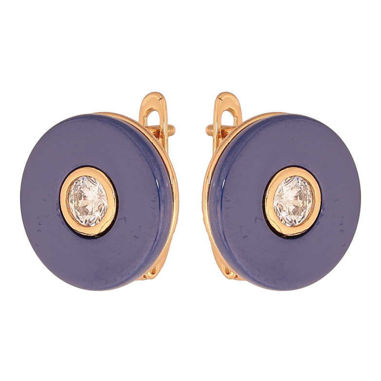 Сережки Xuping колір Позолота 18К англійський замок "Синя кераміка з кристалами" фото №5