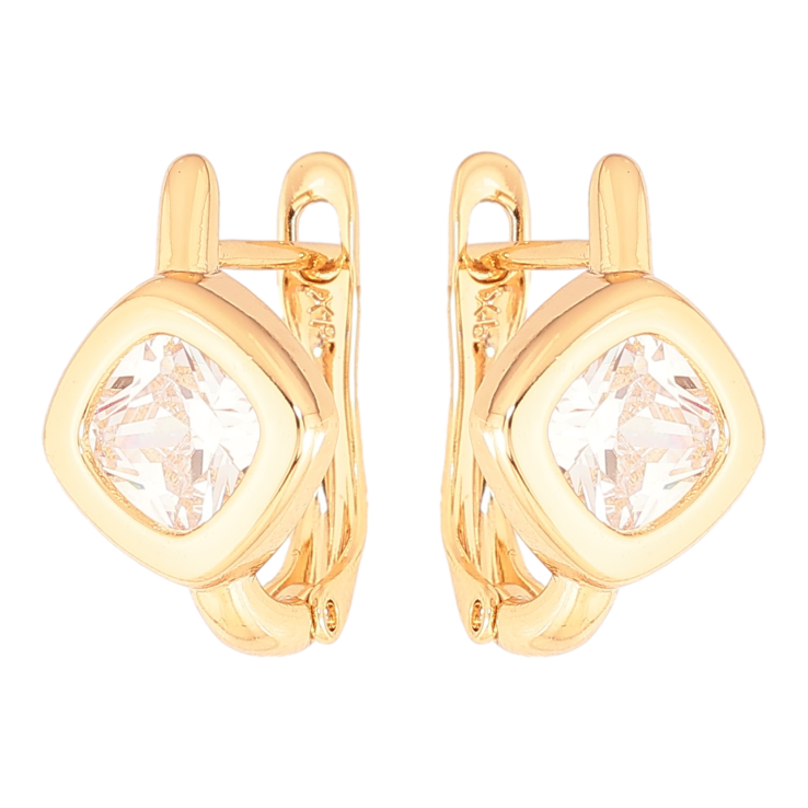 Сережки Xuping колір Позолота 18K англійський замок "Кристальні ромби" фото №6