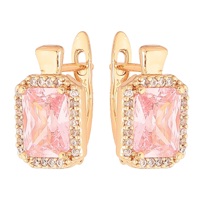 Серьги Xuping цвет Позолота 18K английский замок "Розовые кристаллы в обрамлении" фото №1