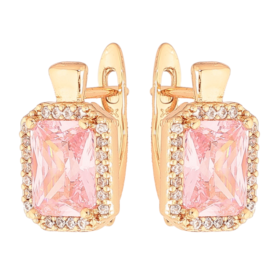 Серьги Xuping цвет Позолота 18K английский замок "Розовые кристаллы в обрамлении" фото №1 Серьги Xuping цвет Позолота 18K английский замок "Розовые кристаллы в обрамлении" фото №1