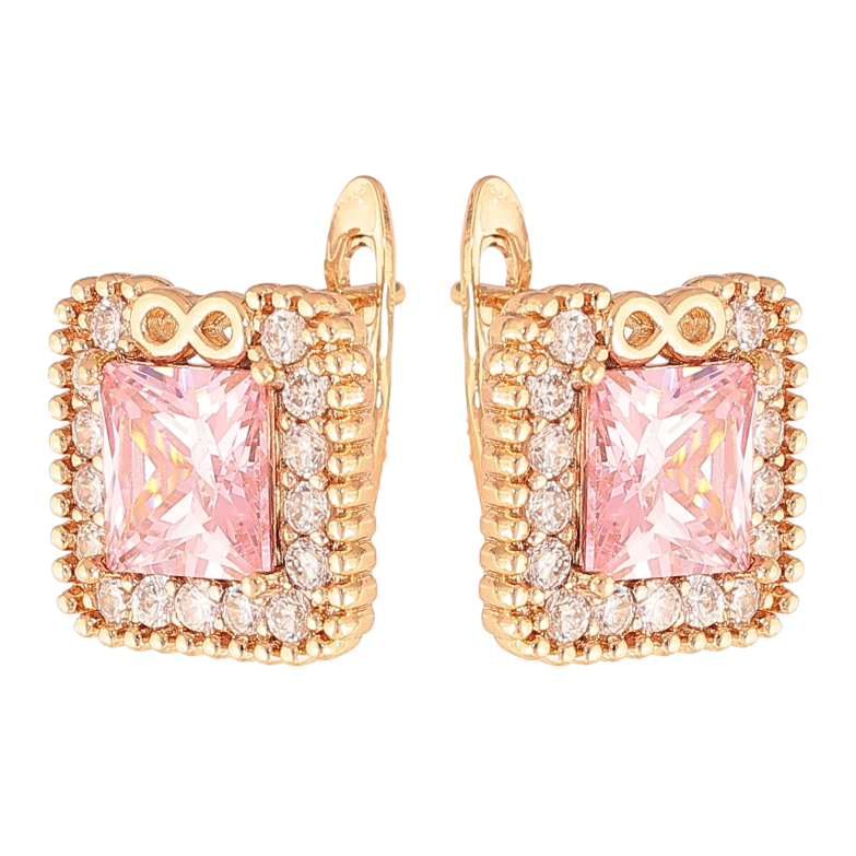 Серьги Xuping цвет Позолота 18K английский замок "Розовые кристаллы в обрамлении" фото №1 Серьги Xuping цвет Позолота 18K английский замок "Розовые кристаллы в обрамлении" фото №1