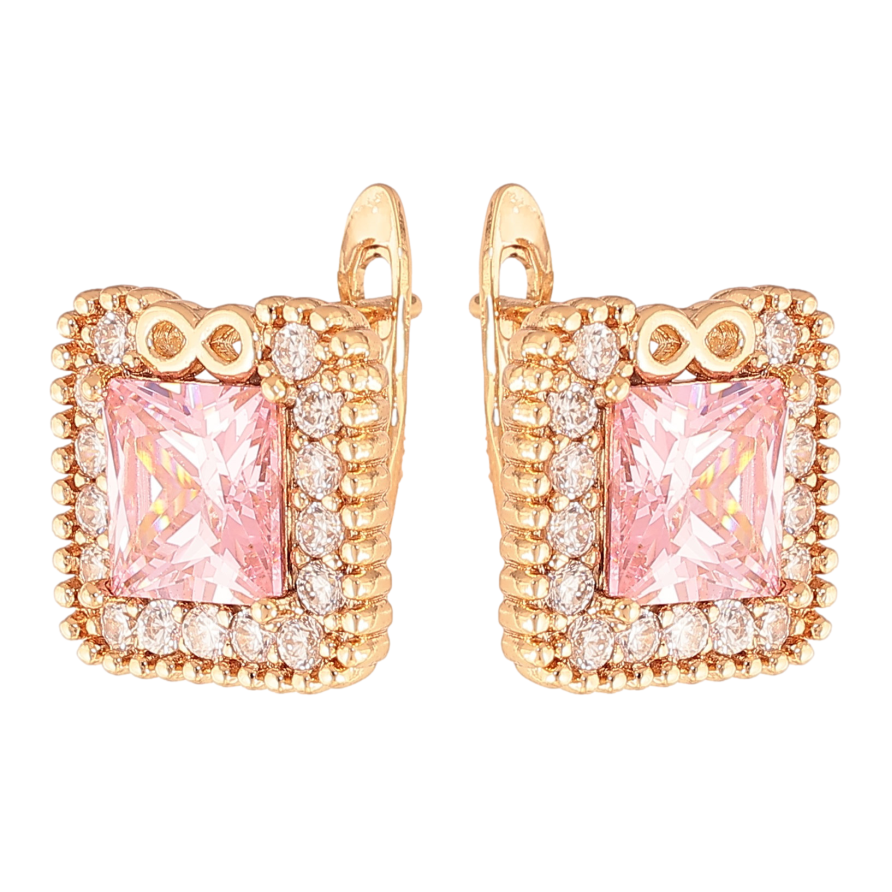 Серьги Xuping цвет Позолота 18K английский замок "Розовые кристаллы в обрамлении" фото №1 Серьги Xuping цвет Позолота 18K английский замок "Розовые кристаллы в обрамлении" фото №1