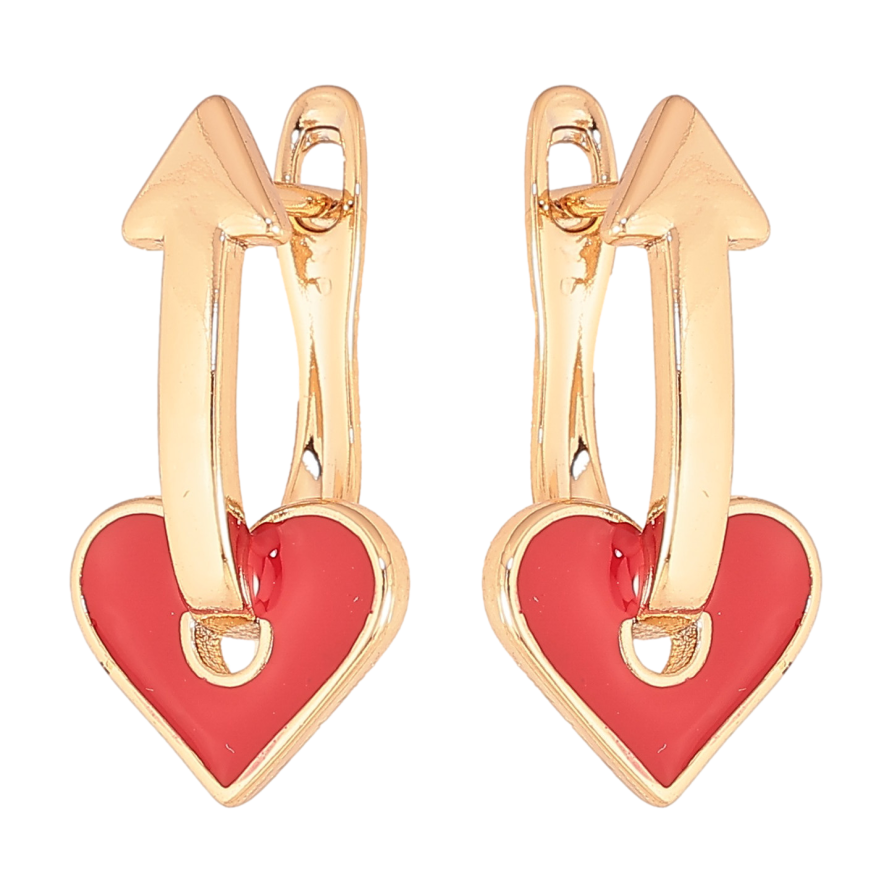 Серьги Xuping цвет Позолота 18К английский замок "Красные сердечки с стрелками" фото №1