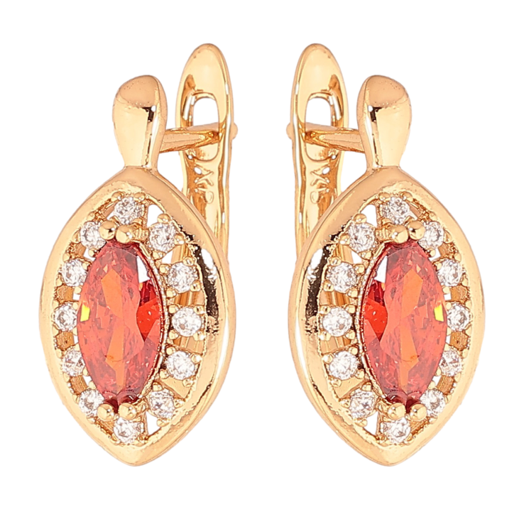 Сережки Xuping колір Позолота 18K англійський замок "Червоні кристали в обрамленні" фото №8