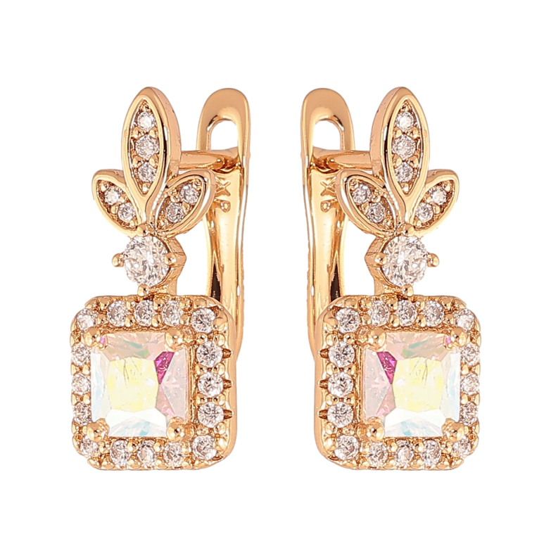 Серьги Xuping цвет Позолота 18K английский замок "Узор с радужными кристаллами" фото №1 Серьги Xuping цвет Позолота 18K английский замок "Узор с радужными кристаллами" фото №1