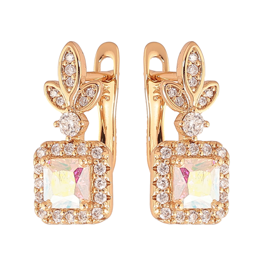 Серьги Xuping цвет Позолота 18K английский замок "Узор с радужными кристаллами" фото №1 Серьги Xuping цвет Позолота 18K английский замок "Узор с радужными кристаллами" фото №1