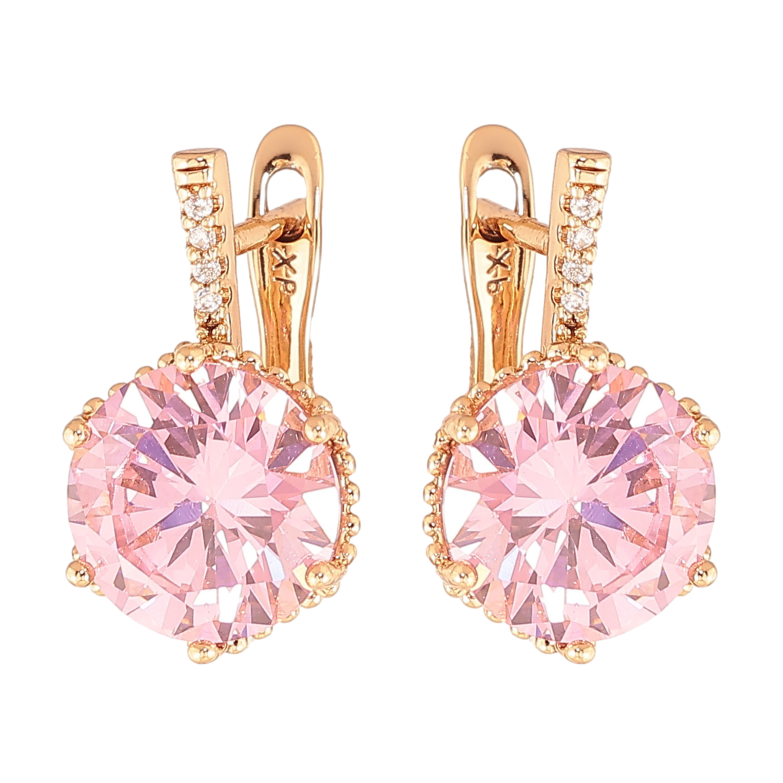 Серьги Xuping цвет Позолота 18K английский замок "Розовые кристаллы" фото №1