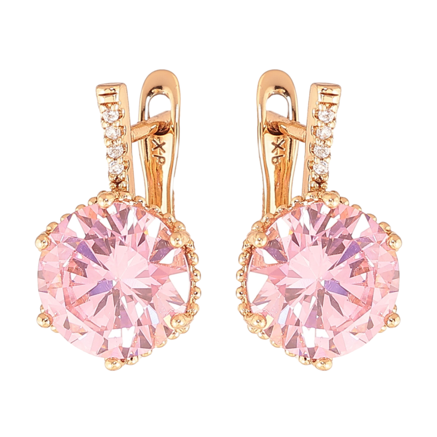 Серьги Xuping цвет Позолота 18K английский замок "Розовые кристаллы" фото №1