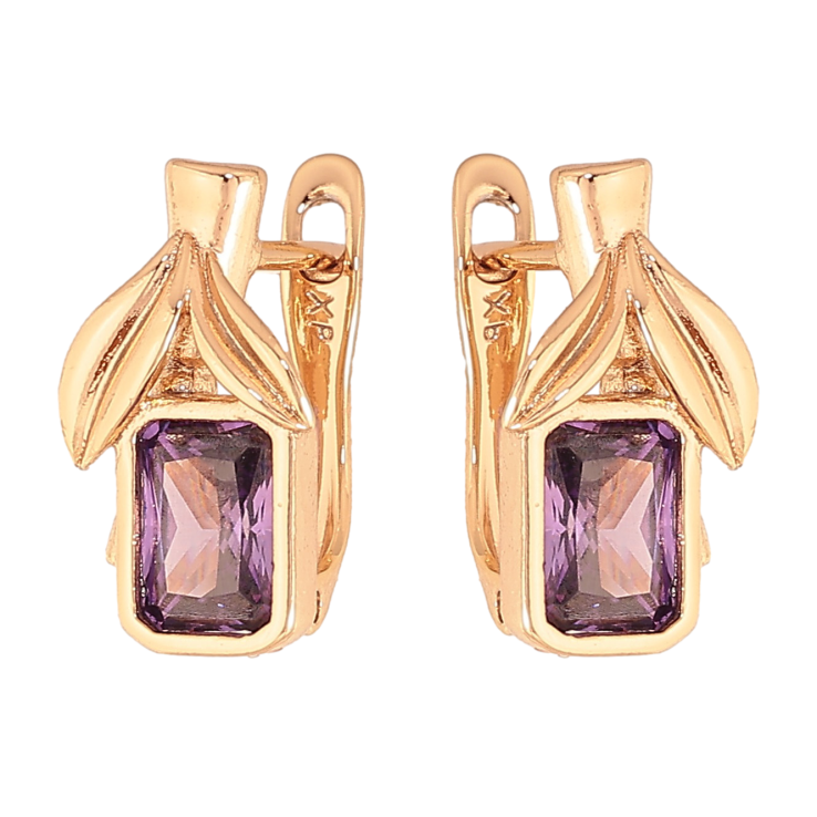 Сережки Xuping колір Позолота 18К англійський замок "Бузкові кристальні ягідки" фото №9 Сережки Xuping колір Позолота 18К англійський замок "Бузкові кристальні ягідки" фото №9