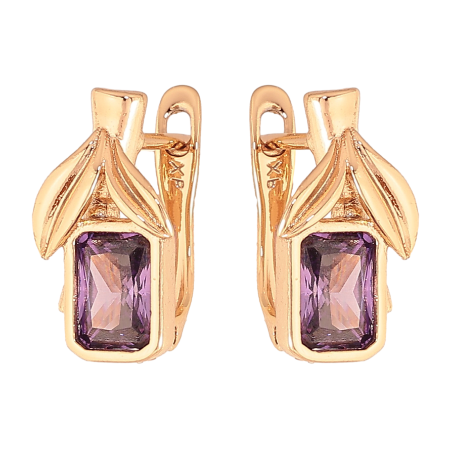 Сережки Xuping колір Позолота 18К англійський замок "Бузкові кристальні ягідки" фото №1